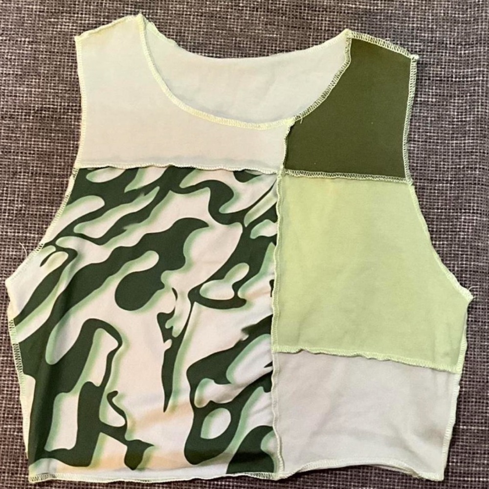 Green Patchwork Sleeveless Top